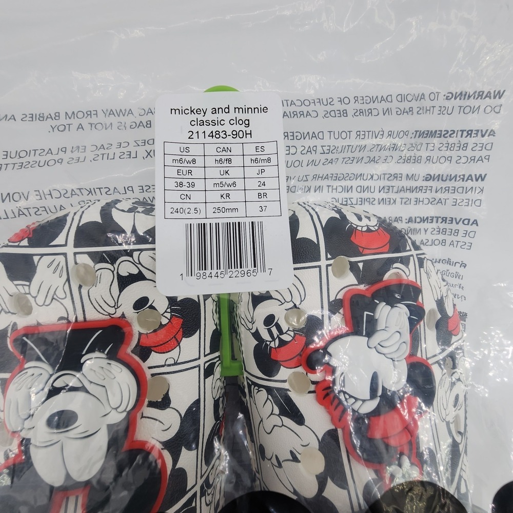 Crocs Disney Mickey and Minnie Classic Clog Womens 8/ Mens 6 Black White Red NEW - Picture 10 of 10